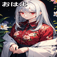 Silverhaired flower-patterned shirt girl