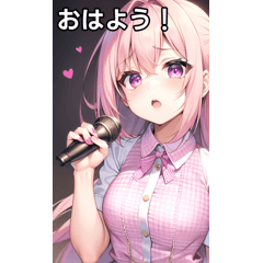 Gingham check girl sings at karaoke