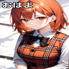 Orange hair check vest girl and snow