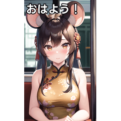 A girl Chinese dress mouse ears go train