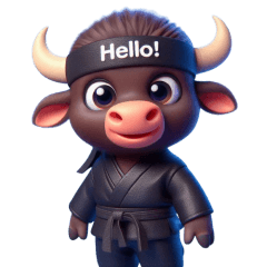 Cute ninja buffalo sticker 002