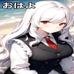 Beach with white hair vest girls