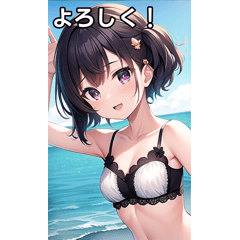 Short hair swimsuit girl at the seaside