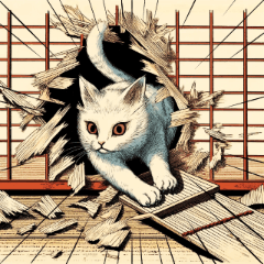 Expressive cats in the style of ukiyoe.