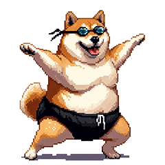 Pixel art fat shiba loves swimming