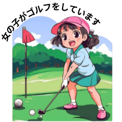 A girl is playing golf