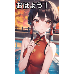 Autumn night pool cheongsam dress girls