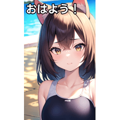 Autumn pool swimsuit cat girl