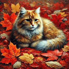 Cats Enjoying the Autumn Oil Painted