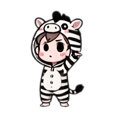 A boy in a stuffed animal suit [Zebras]