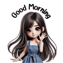 Cute Cartoon Girl Waving Good Morning