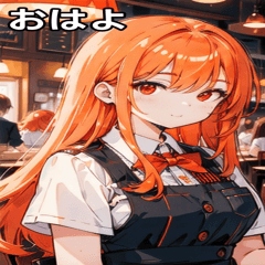 Cafe with orange-haired waitress girl