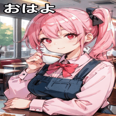 Cafe with pink-haired waitress girl