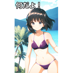 Summer sea and purple swimsuit girls