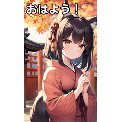 Fox girl at autumn temple