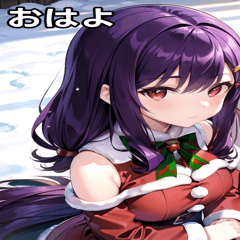 Purple-haired Santa girl and snow1