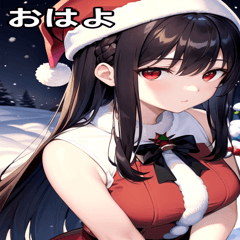 Snow with brown-haired Santa girl