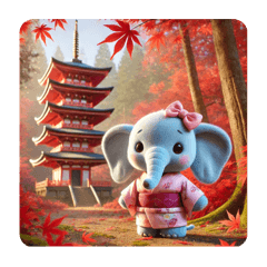 Cute elephant wearing a kimono2 autumn