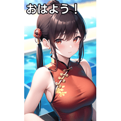 Summer pool cheongsam girl