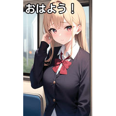 Girls in school uniforms ride the train