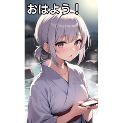 Silver-haired girl's hot spring trip