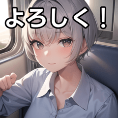 Silver-haired shirt girls like trains