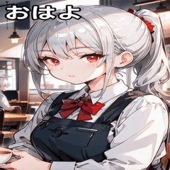 Cafe with silver-haired waitress girl