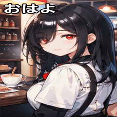 Cafe with dark-haired waitress girl