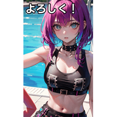 Rock punk girl in summer pool