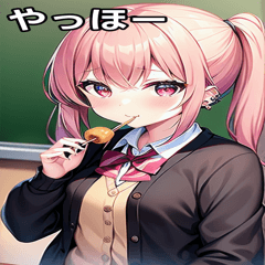 Piercing schoolgirl eating bun