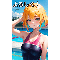 Swimsuit girl in midsummer pool