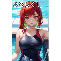 Red-haired girl in a colorful swimsuit