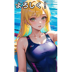 Blonde girl in colorful swimsuit