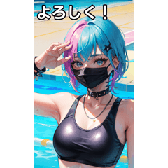 Summer pool mask swimsuit girl