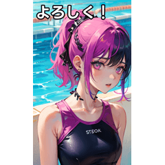 Swimsuit girl with ponytail hair