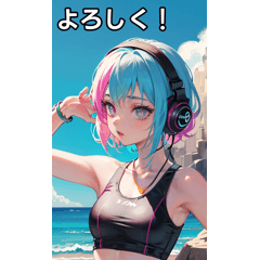 colorful headphones swimsuit girls