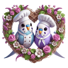 Lavender Budgies: Floral Heart Wreaths