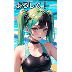 Summer pool twintail hair swimsuit girl