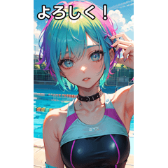 Summer pool short hair swimsuit girl