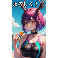 Deer girl in colorful swimsuit