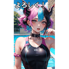 Demon girls in colorful swimsuits