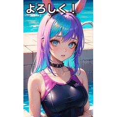 Horse girl in colorful swimsuit