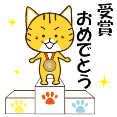 Brown tabby cat congratulatory message