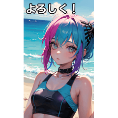 Rock punk swimsuit girl at the seaside