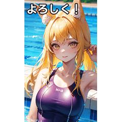 Blonde wolf girl wears a swimsuit