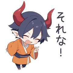 Mini-character boy sticker ogre kimono