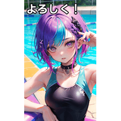 Rock punk swimsuit girl enjoying a pool