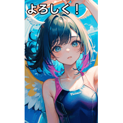 Angel girl in colorful swimsuit