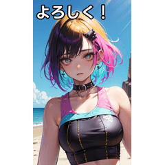 Rock punk girl in colorful swimsuit