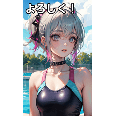 Silver-haired girls wear swimsuits